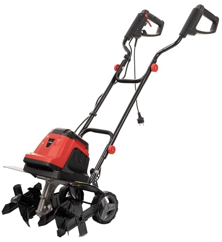LEHMANN Motozappa Elettrica, 1800 W, Elettrozappa con Larghezza di lavoro 45 cm e Profondità 22 cm, 24 Lame, Ruote di Trasporto, Manico Pieghevole, Zappatrice per Orto e Giardino, Rosso/Nero