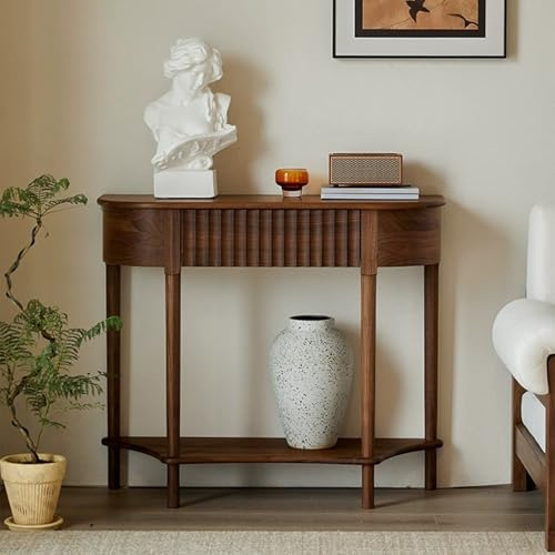 CHBMZ Table Console Étroite 39 Pouces, Table d’Entrée en Noyer avec Tiroir Rainuré et Étagère Ouverte, Table Sofa Mid Century Modern pour Hall, Salon, Couloir