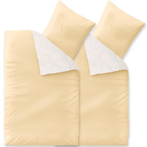 CelinaTex Fantasia Bettwäsche 155 x 220 cm 4teilig Nicki Bettbezug Sherpa Lammfell-Optik Bezug Sandy beige