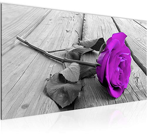 Runa Art Quadri Moderni Fiori Rose Tela Non Tessuta Soggiorno Corridoio Effetto Legno Viola Grigio 204412b