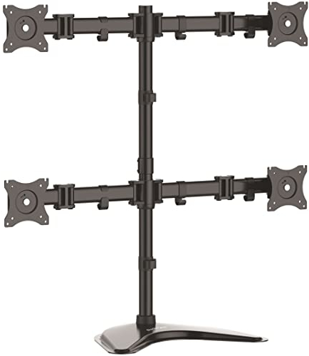 StarTech.com Quad Monitor Stand - Articulating - Supports Monitors 13” to 27” - Adjustable VESA Four Monitor Stand for 4 Screen Setup - Steel - Black (ARMBARQUAD)