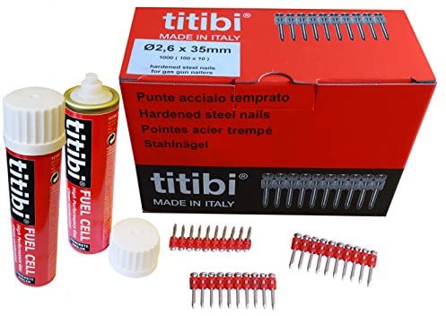 N.1000 CHIODI STECCATI A SPARO + N. 2 BOMBOLETTE DI GAS P700 PER CHIODATRICI: Spit Pulsa 700P/700E (Ø 2,6 x 25 mm) - Altro