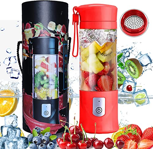 Portable Mixeur des Fruits Rechargeable USB,Mini Blender Pour Smoothie, Milk-shake,Jus de Fruits,Blender Portable 350-420ml 6 Lames pour Sport et Voyage,Sans BPA,Noël Cadeau Femme Homme (Rouge)