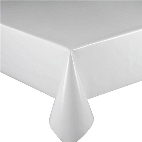 linen702 Vinyl Pvc Tablecloth, Plain White 2 metres (200x137cm) Rectangle 6 Seater Size Oblong Table, Wipe Clean, Textile Backed plastic table cloth (263)
