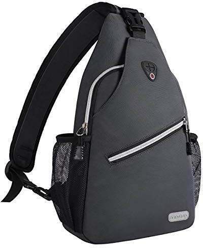 MOSISO Brusttasche Sling Bag Sling Rucksack Schulterrucksack,Polyester Multipurpose Crossbody Schultertasche Umhängetasche Sporttasche Reise Wander Daypack für Herren Damen, Raum Grau,Mittel