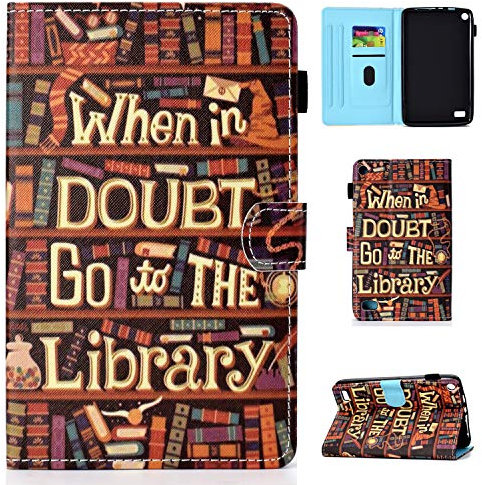 Bspring Case for Amazon Fire 7” Alexa (9th Gen 2019 & 7th Gen 2017 & 5th Gen 2015 Releases) 7 inch Tablet - Folio Leather Smart Folding Protective Stand Cover Case, Library
