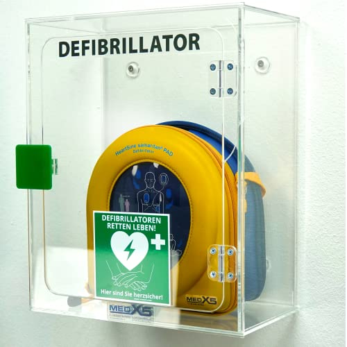 Erste Hilfe Defibrillator (AED) HeartSine SAM 350P, mit manueller Schockauslösung für Laien und Profis, inkl. Acrylglaswandkasten ohne Alarm