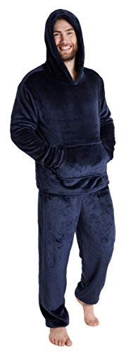 CityComfort Pigiama Uomo Invernale Pile Caldo con Cappuccio, Pigiami Due Pezzi Lunghi M - 2XL, Idee Regalo di Natale (Marina Militare, L)