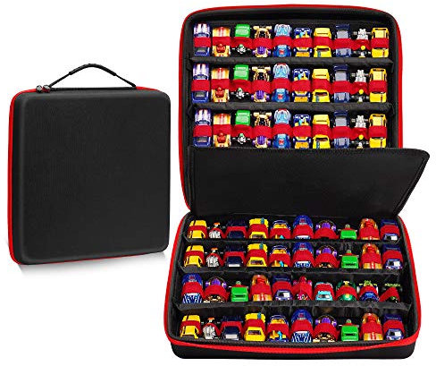 Qiteyz Spielzeug-Organizer, Tragetasche, kompatibel mit Hot Wheels Autos, Matchbox Autos, tragbare Tragebox, kompatibel mit 80 Spielzeugautos. (Nur Hülle)
