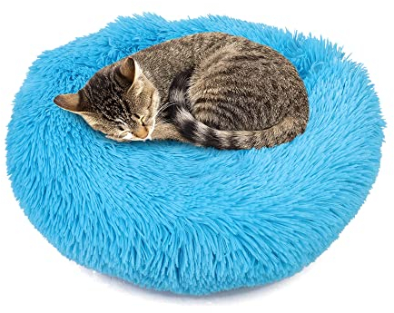 wuuhoo® Hundebett Fluffy 40cm Donut für kleine und mittelgroße Hunde - weiches Haustierbett rund, waschbares Hundekörbchen für Hund oder Katze, Flauschiger Hundekorb blau