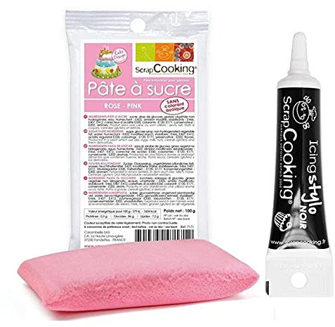 Pasta di zucchero Rosa 100g + penna per glassa nera