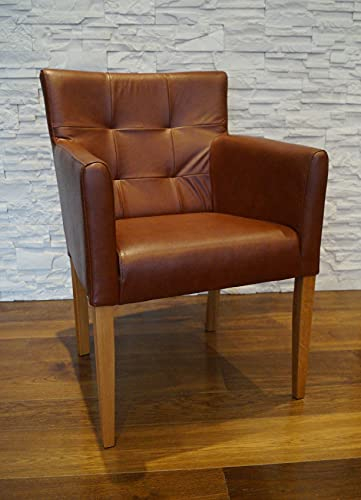 Quattro Meble Breite Echtleder Esszimmerstühle braunes Echtleder & Massivholz Stühle Kross Arm Pik Lederstühle Sessel mit Armlehnen Echt Leder Esszimmer Stuhl, Braun - Antique Tabac
