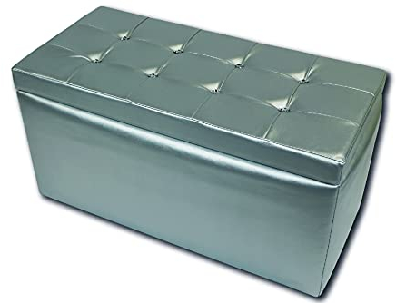 Dmora Aufbewahrungshocker aus Kunstleder, silberfarben, Maße 90 x 45 x 45 cm