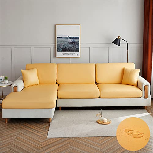 Surwin Sofa Sitzkissenbezug Stretch Sitzkissenschutz, Leder Wasserdicht Stretch Kissenbezug Sofakissen Schonbezug Sofasitzbezug für Sofa Sitzkissen Möbelschutz (Gelb,4 Sitzer Plus)