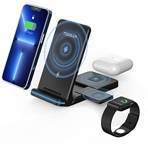 Wireless Charger, TESSAN 3 in 1 Induktive Ladestation kabellose ladestation Kompatibel mit iPhone 12 12mini 12 pro 11 pro, XR XS, ladestation Apple Arbeiten mit Airpods pro, Samsung S20 S10 Note 10