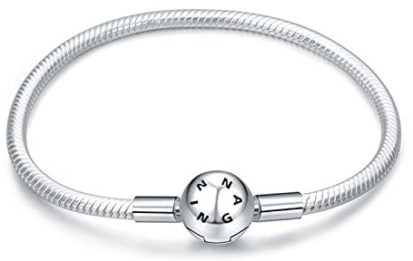 NINGAN Charm Armband für Frauen Mädchen passen Sterling Silber Liebe Herz Druckknopf Perle, Muttertag Geburtstag Schmuck Geschenke, schwarz 21cm Armband