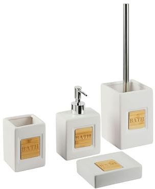 Beliani Badaccessoires Set 4-teilig Beige Dolomit Matt Badezimmer Heller | Stein, Benötigt keine Montage, 9 x 6 x 16 cm