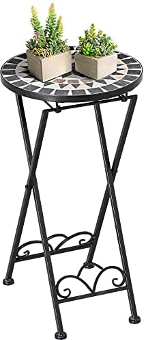 Outsunny Pflanzenständer Ø36 x 67 cm Blumenständer Pflanzenhalter klappbar rund für Balkon Steinmosaik Garten Indoor Outdoor mehrfarbrig