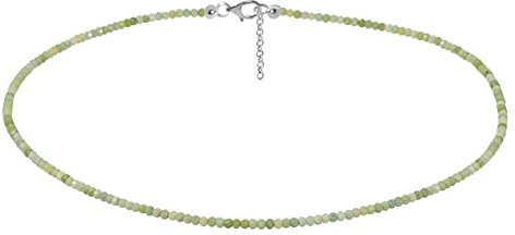ELEDORO echter Grüner Opal Edelstein 3mm Glitzer Halskette Collier Karabiner Silber 925 rhodiniert 48cm lang