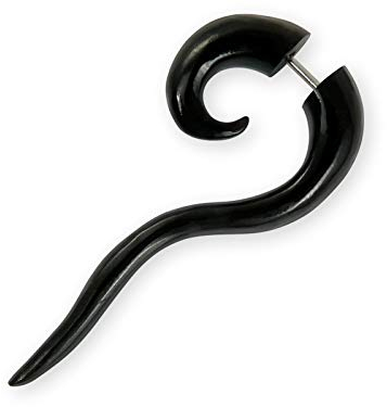 Fly Style 1 Paar Fake Spirale Piercing Expander - Ohrring aus Horn oder Knochen mit Schraubverschluss, Materialart:Horn (schwarz) (Paar)