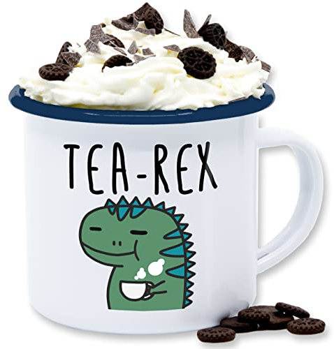 Emaille Tasse Blechtasse - Statement Sprüche - Tea-Rex - 300 ml - Weiß Blau - sarkasmus rex spruch dino spruechen trex sprüche, t-rex sprueche trextea mit sprüchen dinosaur stoffbeutel lustige