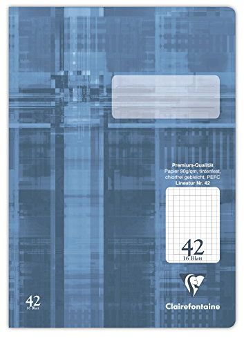 Clairefontaine 331042C - Packung mit 25 Heften ideal für die Schule, DIN A4, 16 Blatt, 90g, Lineatur 38 durchgehend kariert mit Rand 5x5mm gelocht, Blaugrau, 1 Pack