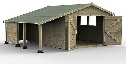Forest Garden Timberdale 10x8 Apex Shed - Double Door With Log Store