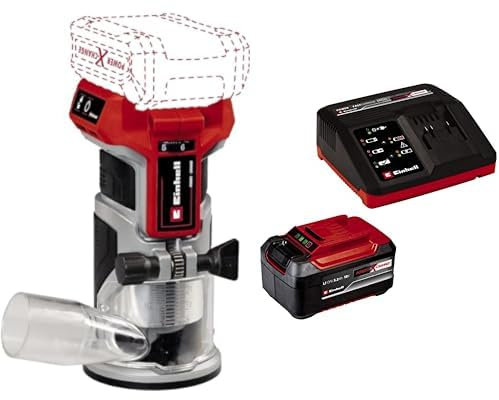 Einhell Professional Fresa de cantos con batería TP-ET 18 Li BL-Solo Power X-Change (18V, 40 mm altura de carrera, motor sin escobillas,)+ Starter Kit 5,2Ah