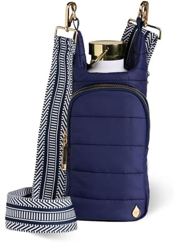 WanderFull® Original HydroBag®, Fits Up to 32 oz Water Bottle Holder with Strap, Hands-Free Crossbody, Water Bottle Carrier Bag with Phone Pocket - Navy Blue Matte