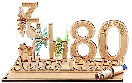 Giftota Geldgeschenke Geburtstag 80, Geschenke zum 80.Geburtstag Mann Frau, 80.Geschenke aus Holz Dekoration