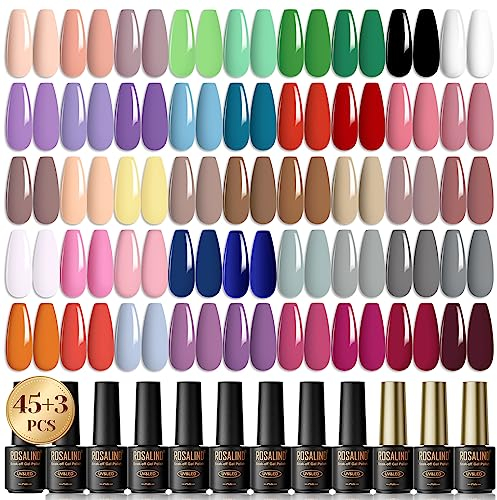 ROSALIND UV Nagellack Set, 48 Stück Gel Nagellack Neon Macaroon Pastell Grau Nude Rosa Farbgel Gelnägel für Nagelstudio Design Starter Maniküre Geschenkset