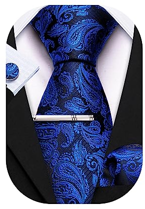 Barry.Wang Herren-Krawatte, Seide, 7 cm, schmal, einfarbig, Paisleymuster, Satin, Einstecktuch, Krawatte, Party, klassisch, Hochzeit, Jahrestag, Geschenkbox, Lila-Blau, Einheitsgröße