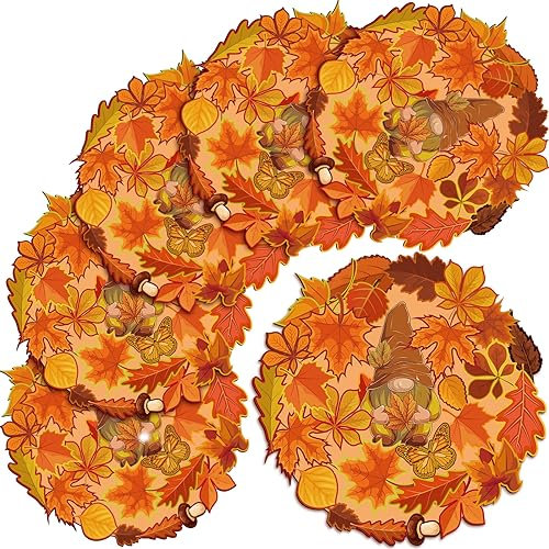 Herbst Tischsets Set mit 6 Ahornblatt-Tischsets Kunststoff Runde Küche Tischsets Zwerg Waschbar Tischsets für Herbsternte Erntedankfest Indoor Outdoor Party für Esszimmer Dekoration (Ahornblatt)