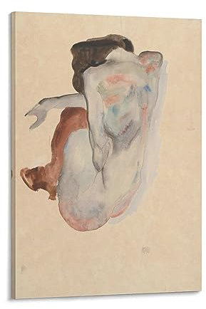 Hockender Akt in Schuhen und schwarzen Strümpfen von Egon Schiele Leinwand-Kunstdrucke Poster Foto Bild Gemälde Poster