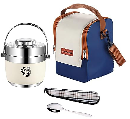 LANMOU Termo para Comida 1300 ml, Termo Comida Caliente Acero Inoxidable, Recipiente Térmico para Comida, Fiambrera Termica para Comida Caliente, con Bolsa Aislada e Cuchara