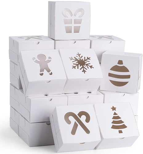 JOYIN 36 Stück Weihnachts-Plätzchenboxen, weiße Leckerli-Boxen mit Fenster, 10,2 x 10,2 x 6,3 cm, Bäckerei, Geschenkverpackung, für Weihnachten, Urlaub, Party, Gastgeschenk, Gebäck, Cupcakes, Kekse