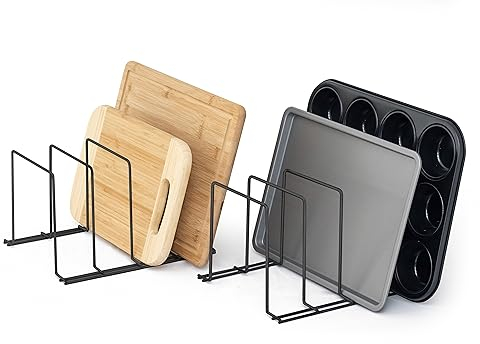 simplywire - Soportes para bandejas de horno y tablas de cortar - Paquete de 2 - Almacenamiento de sartenes - Organizador de armarios de cocina - Negro