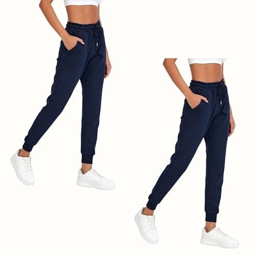 COMEOR Jogginghose Damen - Baumwolle Sporthose Lang Warme Trainingshosen, Frauen Freizeithosen, Sweatpants mit Regular Passform für Fitness, Yoga, Freizeit (2 Pack Dunkelblau XS)