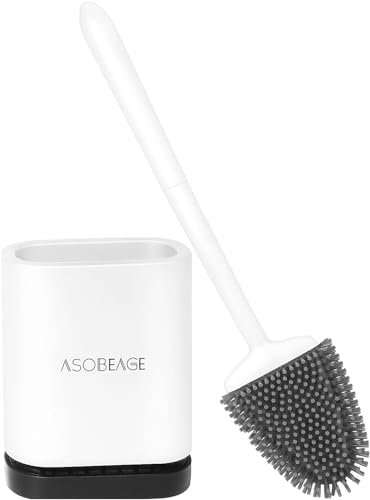 ASOBEAGE Silicone Toilet Brush with Quick-Drying Holder, Toilet Brush Wall Mounted for Bathroom and Toilet