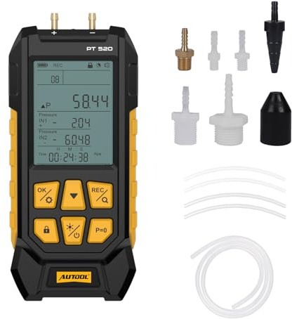 AUTOOL Digital Manometer, PT520 Präzisions Differenzdruckmessgerät, -1000 bis 2000mbar, MESSBEREICHSENDWERT ±0,3%, Luftdruckmesser mit Taschenlampe/LCD-Display/10 optionalen Einheiten
