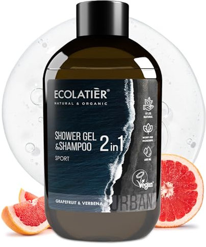 Duschgel & Shampoo 2-in-1 Sport – Grapefruit & Verbene, Duschgel und Shampoo für Herren, Vegan, 97.5% Natürliche Inhaltsstoffe, Erfrischend, 600 ml/ECOLATIER