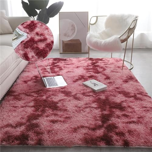 NINGBAI Teppich Kurzflor, Teppich Wohnzimmer 120 x 180 cm Teppiche für Wohnzimmer, Hochflor Teppich Schlafzimmer Shaggy, Pflegeleicht Schmutzabweisend für Schlafzimmer Kinderzimmer, Rot