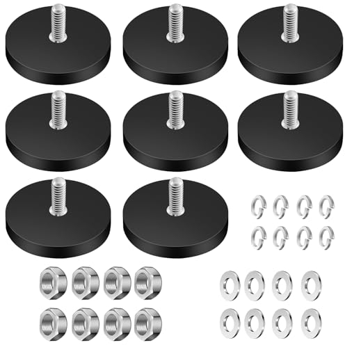 8 Stück Neodym Magnete Gummiert Ø 43mm mit M6 Außengewinde, Magnet mit Gewinde, Magnet-System Gummiert Starke Magnete 10kg Haftkraft mit Schraubenmutter (Schwarz)
