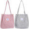 Bikasun Groß Umhängetasche Damen Cord Schultertasche Strandtasche Cord Tasche Crossbody Tasche Shopper Tote Bag Einkaufstasche Handtasche Shopper für Arbeit Einkaufen Schule Hellgrau und Rosa