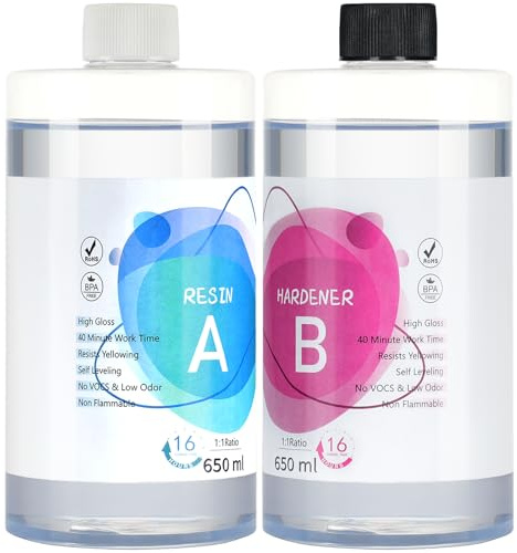 1300ml Epoxidharz Set, Epoxidharz mit Härte,Klares Selbstnivellierendes Blasenfreies Epoxy Resin, 1:1 Mischung Epoxidharz mit Härter für Schmuck, Formen, Wohnkultur, Untersetzer, Ornamente