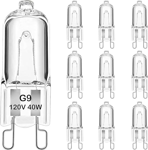 Ivyemons G9 Halogen 40W Dimmbar, 10 Pack Leuchtmittel G9 Warmweiß 2800K CRI100, 500LM High Output, Clear Glass with 2 Pin Base, Halogen Stiftsockellampe G 9 40W for Cabinet Light, Chandelier