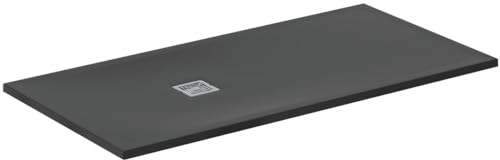 Ideal Standard - Ultra Flat S+, Piatto doccia rettangolare ultrasottile in resina effetto pietra, 160x80cm, Ideal Solid, Scarico lato corto, Nero