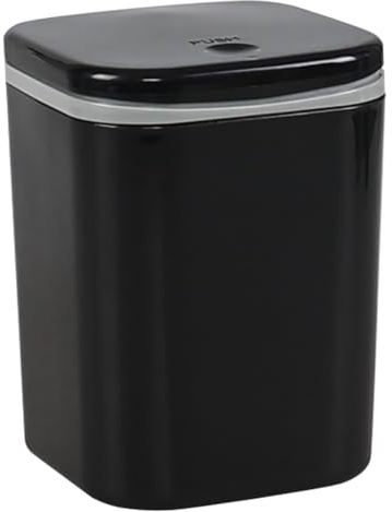 Hayixia 2 L Mini Desktop Garbage Bin, Mini Plastic Push-button Trash Bin, Black, 1-Pack