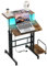 Dripex Stehpult Höhenverstellbar mit LED-Leuchten, 60x60cm Computertisch mit 2 AC-Steckdosen und 2 USB Ladeanschluss, Schreibtisch mit 4 Rollen, für Zuhause Büro, Vintage Braun+ Schwarz