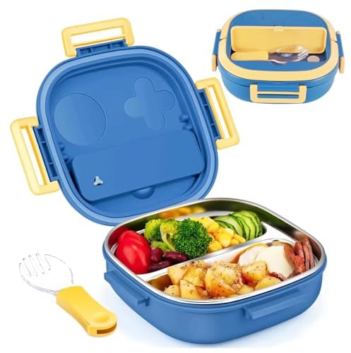 PCXWTLN Lunch Box, Stainless Steel Bento Box with 2-Compartment for Kid, Portable Dishwasher Safe Bento Box, BPA-Free, Food Storage Container Lunchbox for Kids Salad Sandwich